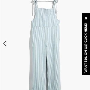 Madewell tie strap overalls in railroad stripe